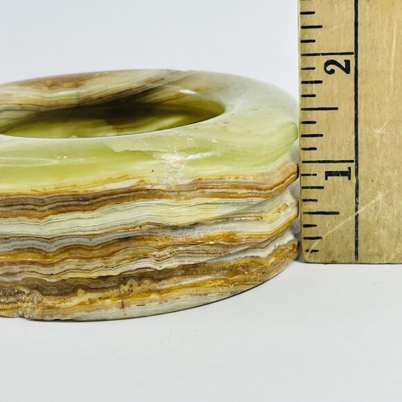 Stone Marble Onyx Green Brown Ashtray Trinket Dish Retro Heavy Vintage MCM 4in - Picture 2 of 12